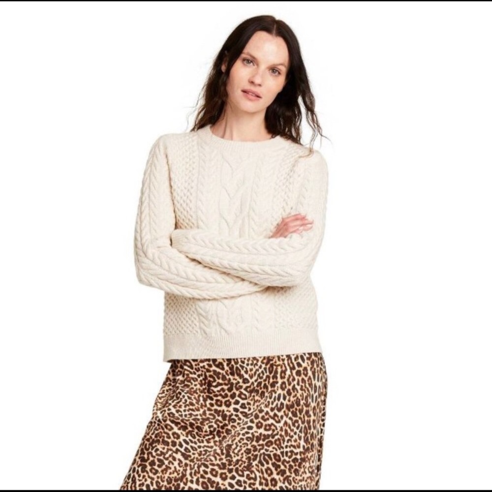 Nili Lotan for Target XL Cream Fisherman Cable Knit Sweater
